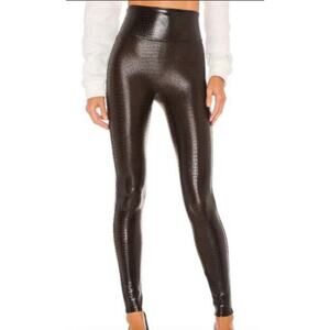SPANX Faux Leather Croc Shine Leggings •M• High Rise Brown Black 20303R
